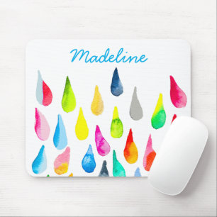 Teardrops watercolor colourful whimsical mouse pad