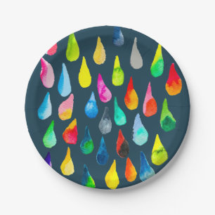 Teardrops watercolor colourful whimsical paper plate