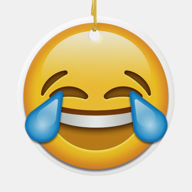 Tears of Joy emoji funny double side Christmas Ceramic Tree Decoration (Back)
