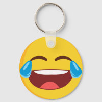 Tears of Joy Face Emoji Button Keychain
