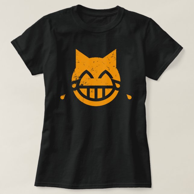 Tears of Joy Grunge Cat Emoji T-Shirt (Design Front)