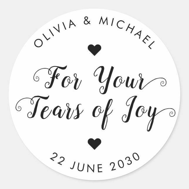 Tears of Joy Modern Elegant Rustic Wedding Tissue Classic Round Sticker (Front)