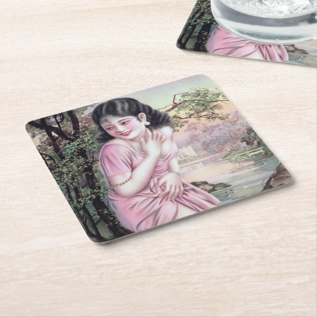 Tease in Stream Oasis by Shanghai China Girl Square Paper Coaster (Angled)