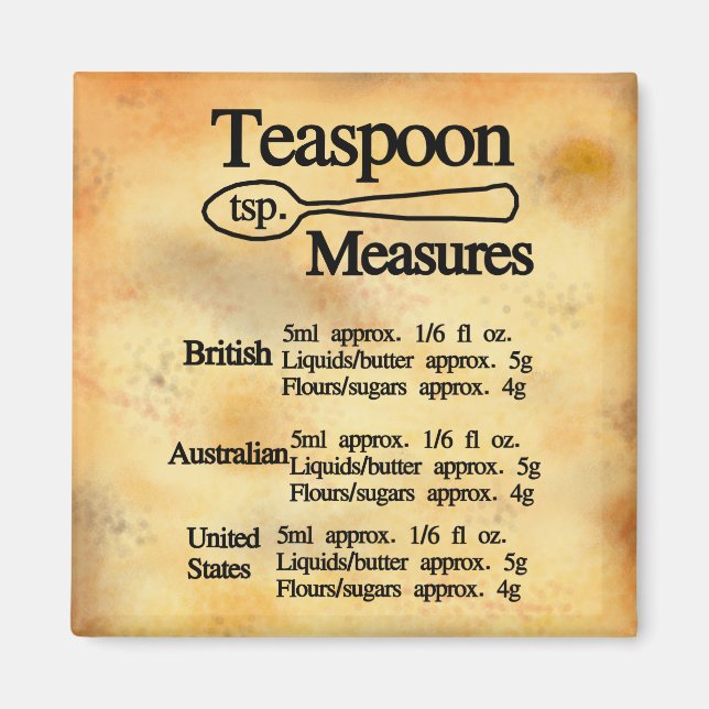Teaspoon measures conversion chart baking magnet (Front)
