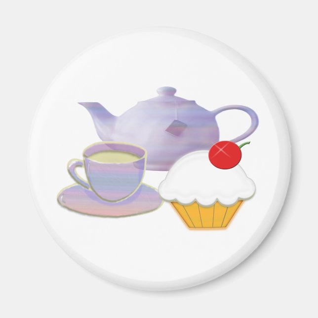 Teatime and cherry cupcake art gifts magnet (Front)