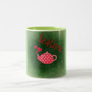 Teatime Pink Tea Pot Two-Tone Coffee Mug