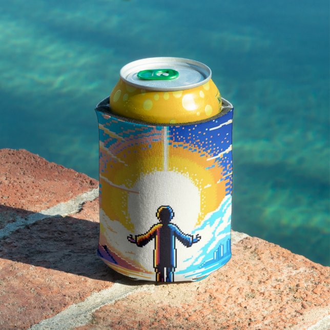 Tech and Nature Harmony - 8-bit Pixel Art Can Cooler (In Situ Pool)