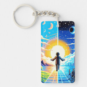 Tech and Nature Harmony - 8-bit Pixel Art Key Ring