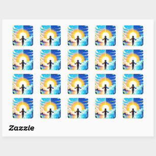 Tech and Nature Harmony - 8-bit Pixel Art Square Sticker