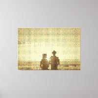 Tech Black&Orange Halftone Effect Couple Beach