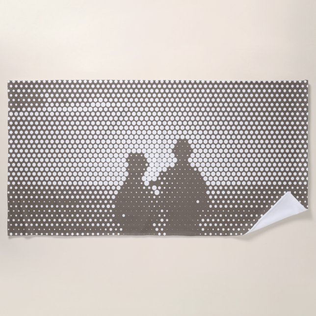 Tech Black&White Halftone Effect Couple on Beach Towel (Front)