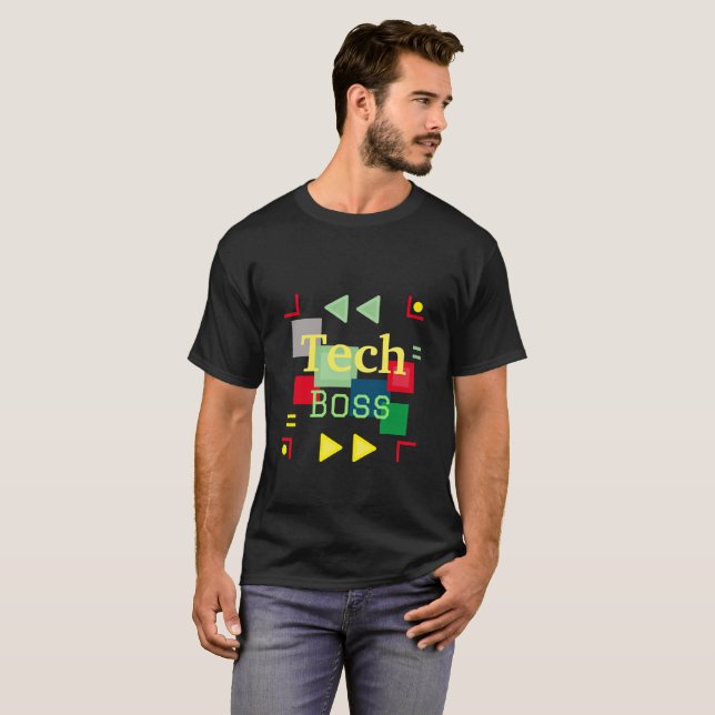 Tech Boss Quote with Colourful Abstract Background T-Shirt (Front Full)
