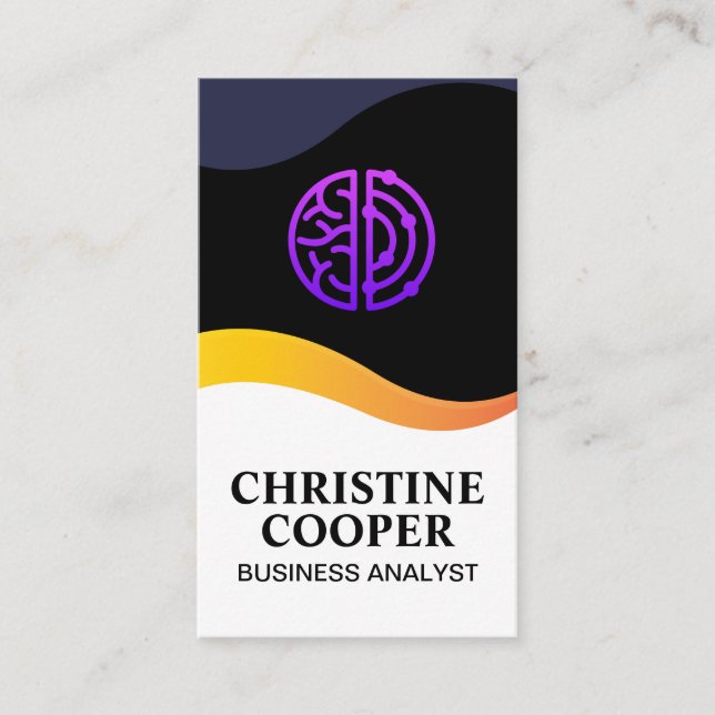 Tech Brain Logo | Wave Design Business Card (Front)