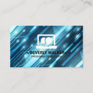 Tech Computer Logo   Binary Code Background Business Card