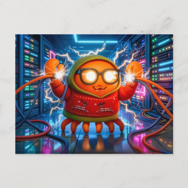 Tech Crab Facing Short Circuit In Serverroom Postcard (Front)
