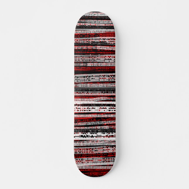 Tech Decay - Black and White on Red Skateboard (Front)