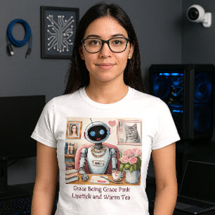 Tech Girls AI Robot Pink Sparkle  T-Shirt