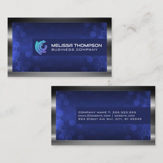 Tech Logo | Modern Geometric Background Business Card (Front/Back)