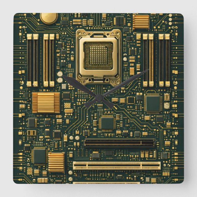 Tech Motherboard Dial  Square Wall Clock (Front)