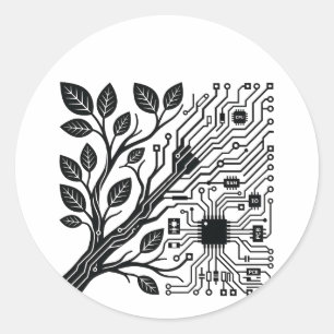 Tech Nature Fusion Minimalist Circuit Branch Line Classic Round Sticker