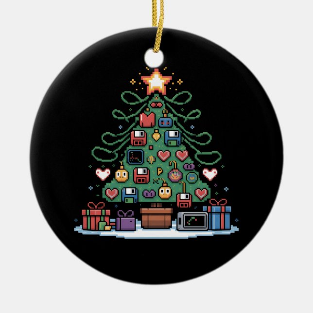 Tech Programming Retro Gaming Christmas Tree Geek  Ceramic Tree Decoration (Front)