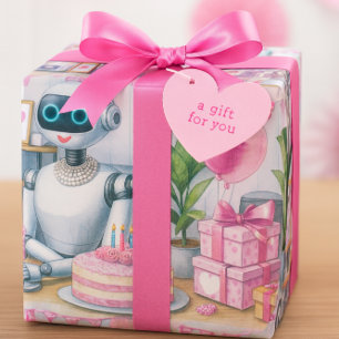 Tech-savvy Girls Robot Birthday  Wrapping Paper