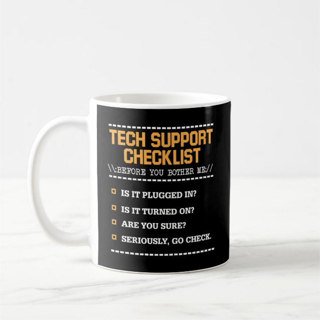 Tech Support Checklist Computer Geek Sysadmin Coffee Mug (Left)