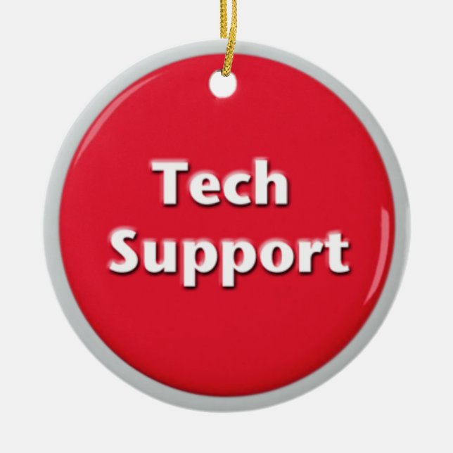 Tech Support Red Panic Button Ceramic Tree Decoration (Front)
