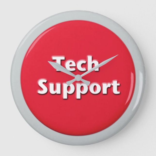 Tech Support Red Panic Button Large Clock (Front)