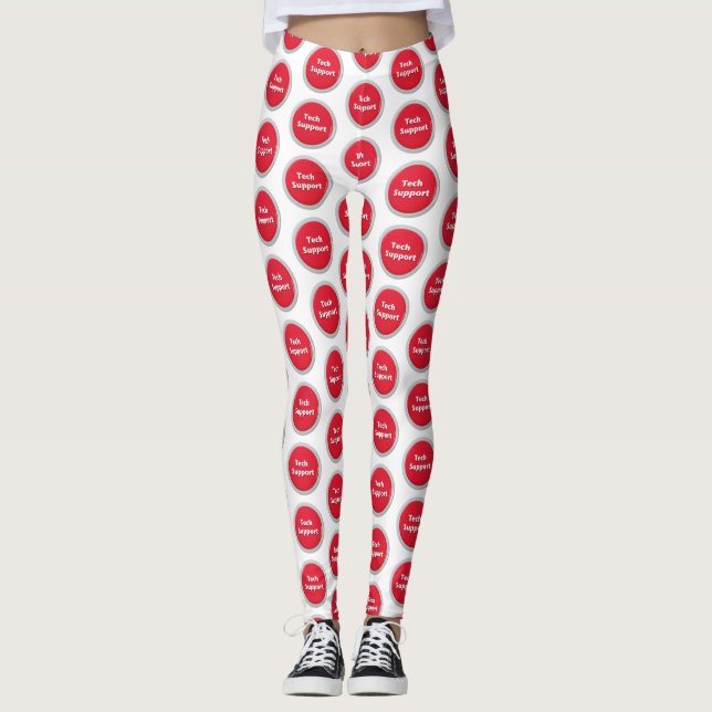 Tech Support Red Panic Button Pattern Leggings (Front)