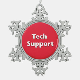 Tech Support Red Panic Button Snowflake Pewter Christmas Ornament