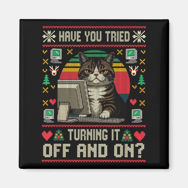 Tech Suprts Cat Engineer Computer Ugly Christmas S Magnet (Front)