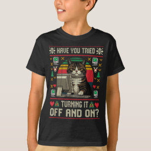 Tech Suprts Cat Engineer Computer Ugly Christmas S T-Shirt