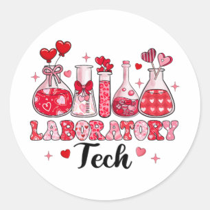 Tech Test Tube Leopard Hearts Valentine's Day Classic Round Sticker