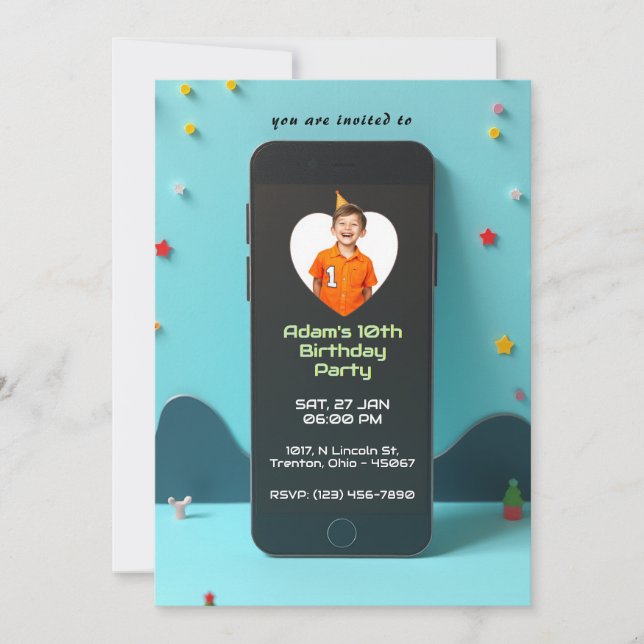 Tech-Themed Smartphone Personalised Birthday Card (Front)