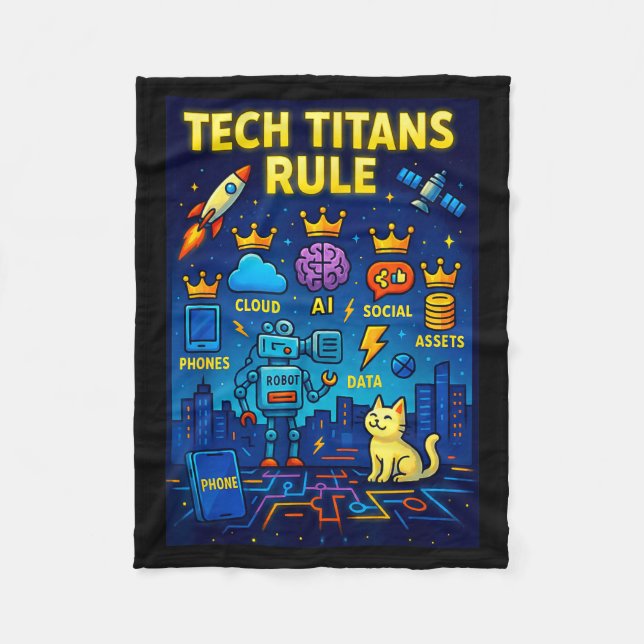 Tech Titans Rule Funny Big Technology Satire Wer G Fleece Blanket (Front)