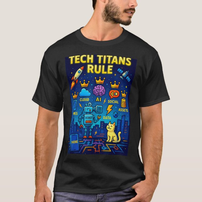 Tech Titans Rule Funny Big Technology Satire Wer G T-Shirt (Front)