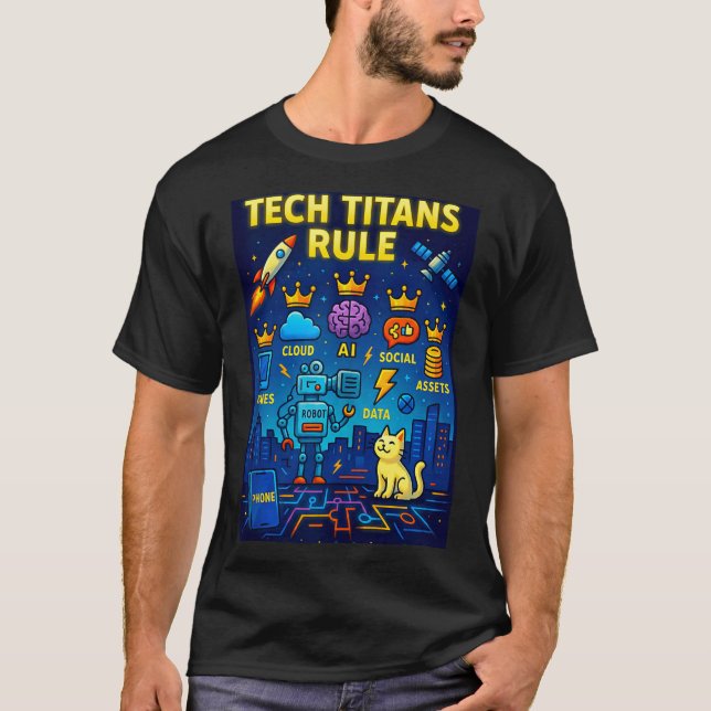 Tech Titans Rule Funny Big Technology Satire Wer G T-Shirt (Front)