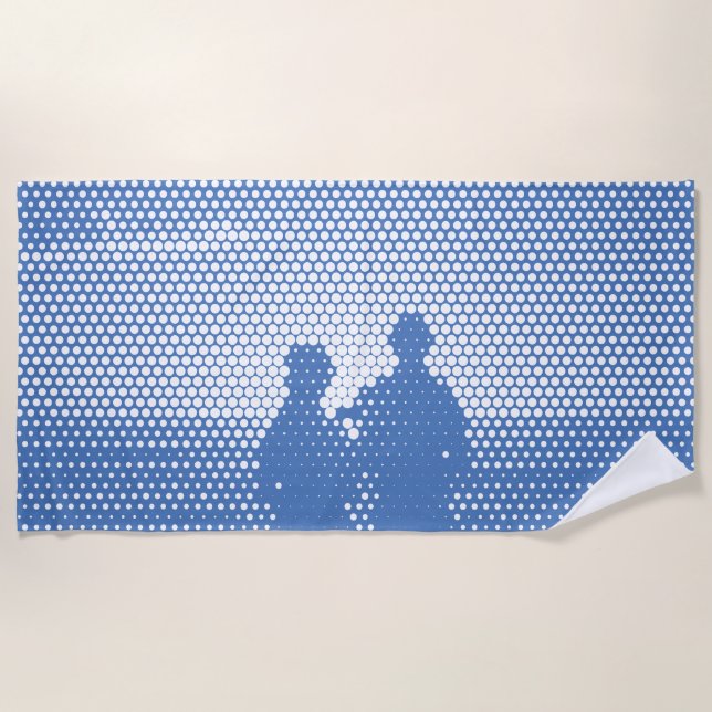 Tech White&Blue Halftone Effect Couple on Beach Towel (Front)