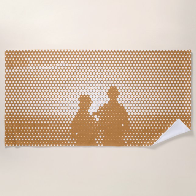 Tech White&Orange Halftone Effect Couple on Beach Beach Towel (Front)
