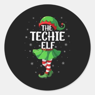Techie Elf Christmas Girls Women Elf Squad Xmas Fa Classic Round Sticker