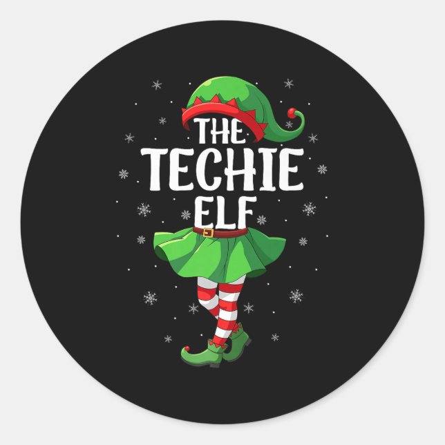 Techie Elf Christmas Girls Women Elf Squad Xmas Fa Classic Round Sticker (Front)