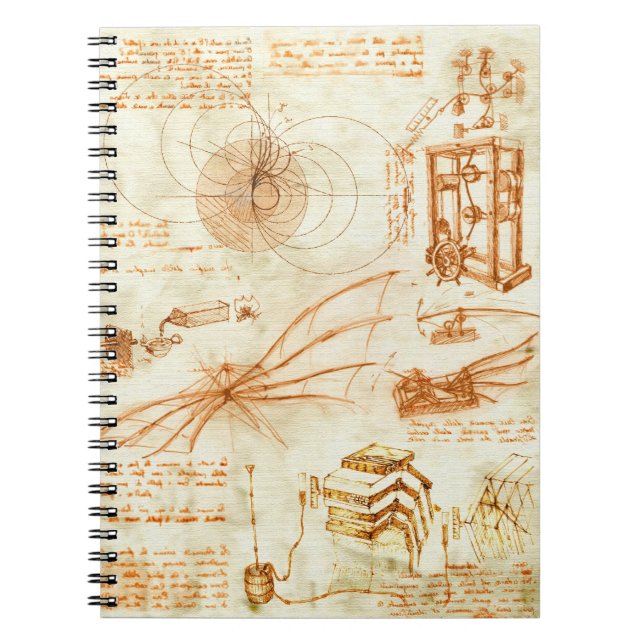 Technical drawing & sketches by Leonardo Da Vinci Spiral Notebook (Front)