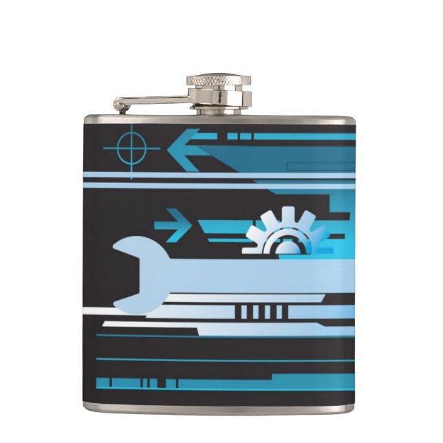 Technical halftone background 3 hip flask (Front)