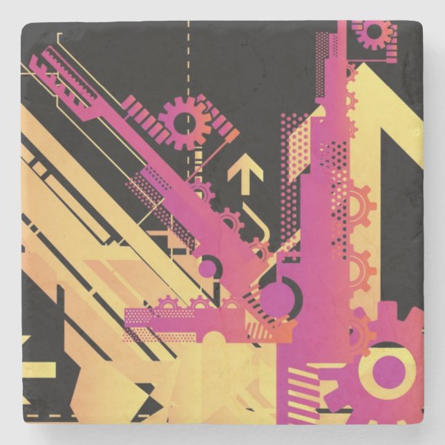 Technical halftone background 7 stone coaster (Front)