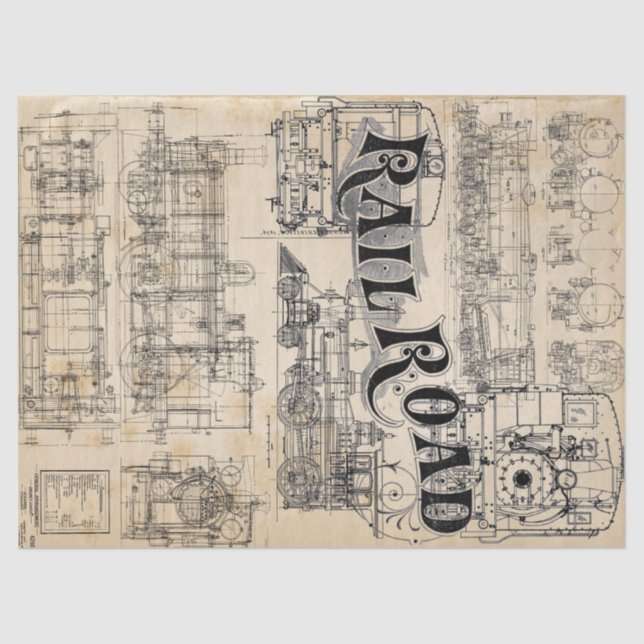 Technical Train Drawings Tissue Tissue Paper (Front)