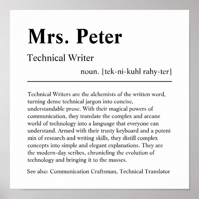 Technical Writer Personalised Gift Poster (Front)