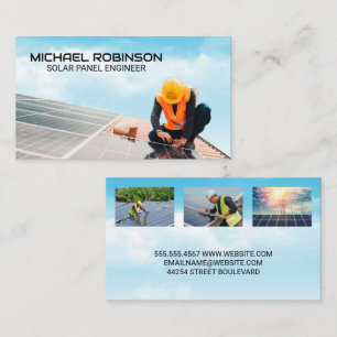 Technician Installing Solar Panel on Roof Business Card