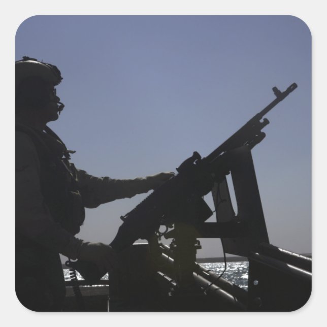 Technician manning an M240 machine gun in Iraq Square Sticker (Front)
