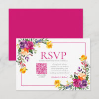 Technicolor Boho Floral QR Code Wedding RSVP